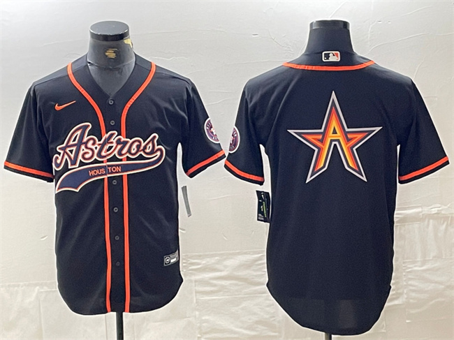 Men's Houston Astros Black Team Big Logo With Patch Cool Base Stitched Baseball Jersey